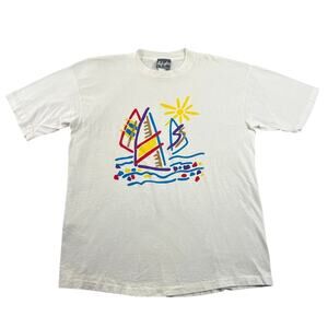 Vintage Style Plus of California Sailboat Graphic Tee White USA Single Stitch XL